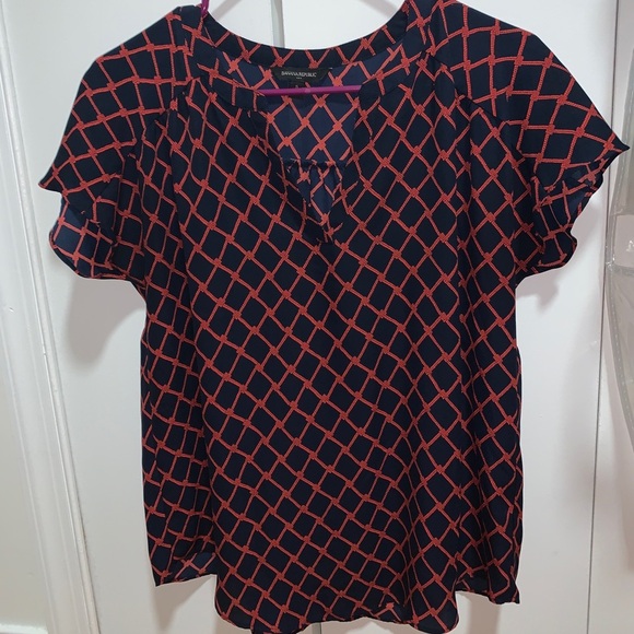 Banana Republic Red Geometric Print Casual Blouse - Picture 5 of 5